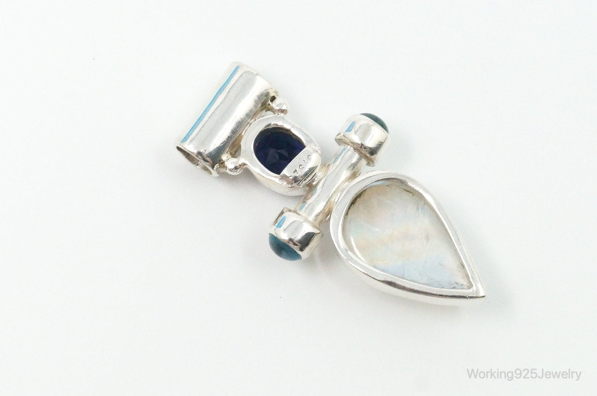 Large Vintage SJ Amethyst Blue Topaz Moonstone Sterling Silver Pendant