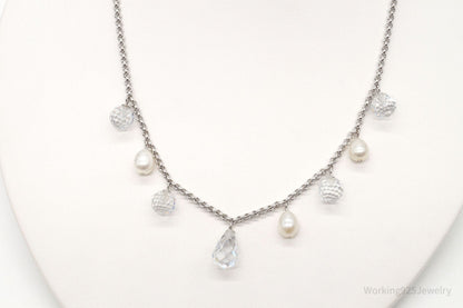 Vintage Pearl Crystal Quartz Sterling Silver Necklace