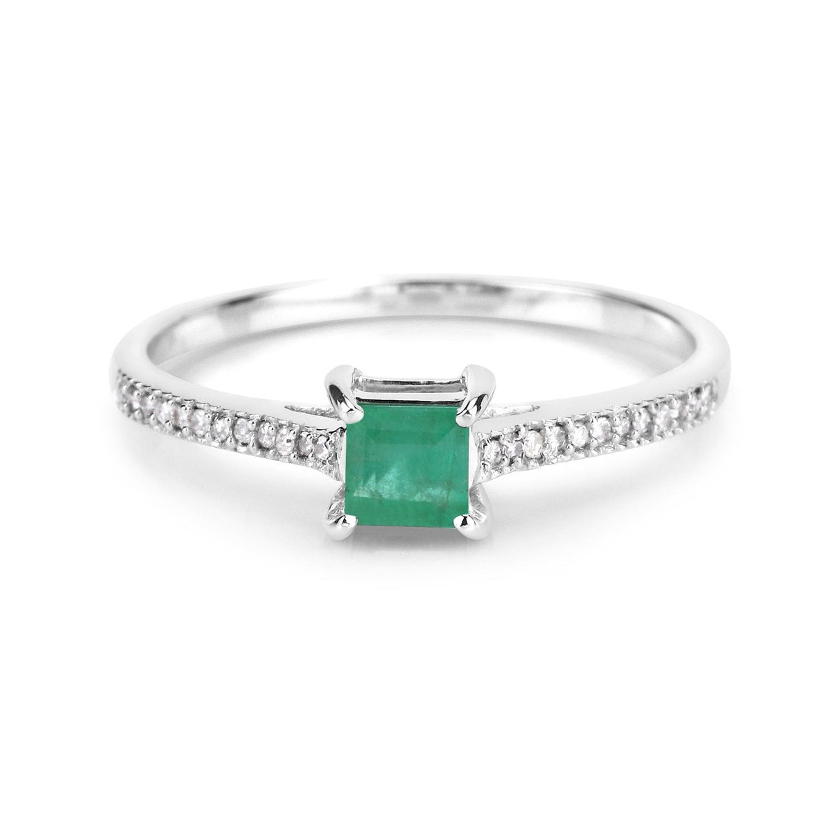 0.67 Carat Genuine Zambian Emerald and White Diamond 14K White Gold Ring