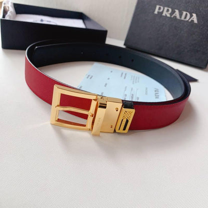 Prada Leather Reversible Belt With Triple Bucles 'Red/Black'