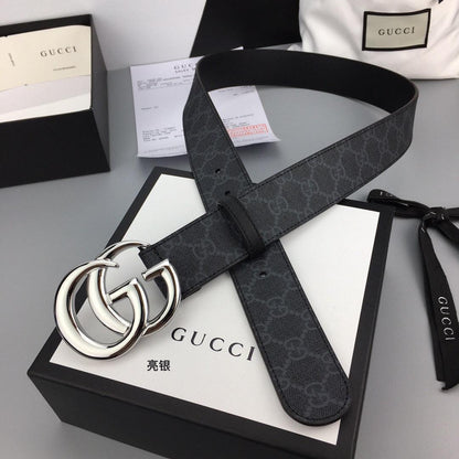 GUCCI Embellished coated-canvas and leather belt 'Black'