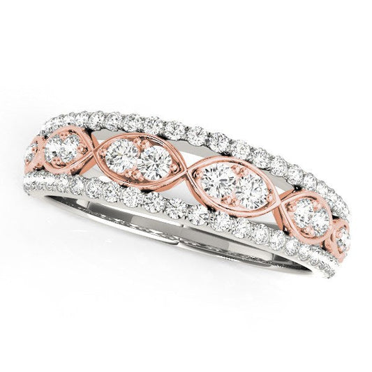 14k White And Rose Gold Doulbe Diamond Infinity Design Band (3/8 cttw) — photo 1 of 2