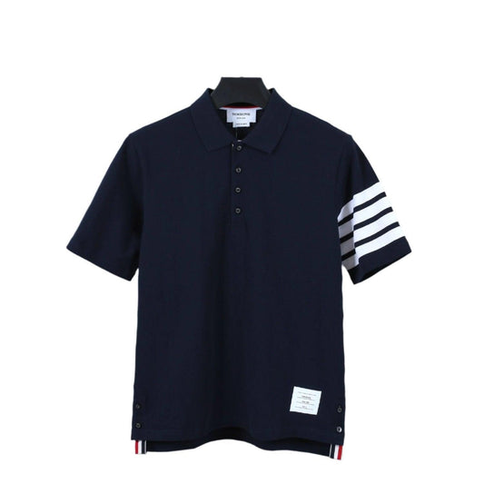Thom Browne Navy Blue T-Shirt with Collar