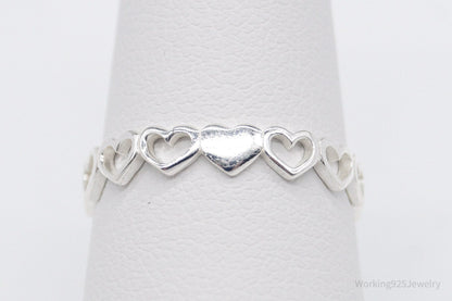 Vintage STE BEE Open Hearts Pattern Sterling Silver Band Ring - Size 8