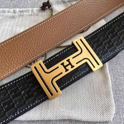 Hermes Men Gold Buckle Belt 'Black'