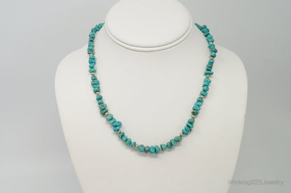 Vintage Native American Unsigned Turquoise Beaded Sterling Silver Necklace