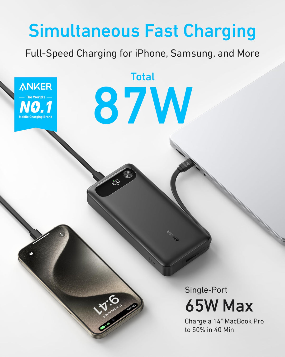 Anker Power Bank (20K, 87W, Built-In USB-C Cable) — photo 2 of 10