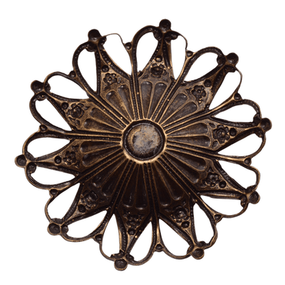 Vintage Style Ornate Brass Filigree Brooch with Purple Rhinestone - 37mm Floral Design