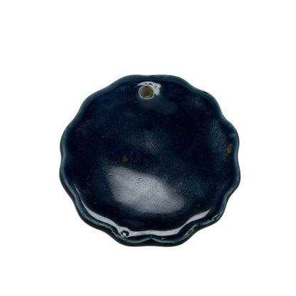 Ceramic Blue Orange Glazed Floral Pendant 45mm - Statement Focal Bead