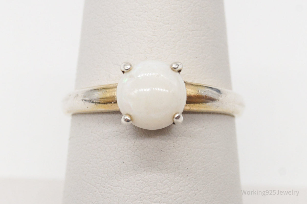 Vintage Designer DBJ White Opal Gold Vermeil Sterling Silver Ring - Size 7