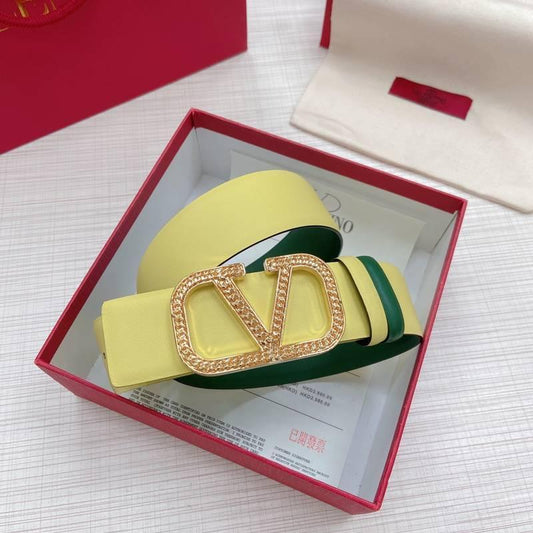 Valentino V logo Hammered Buckle Reversible Wide Signature Belt 'Lime/Green'