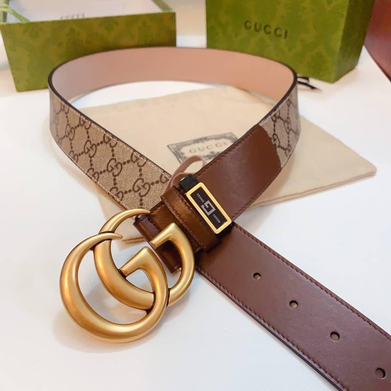 GUCCI Embellished coated-canvas and leather belt 'Brown'