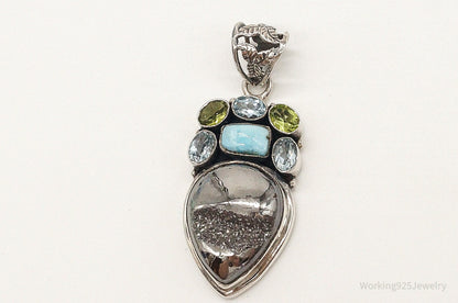 Vintage Multi Gemstone Sterling Silver Necklace Pendant