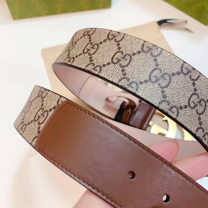 GUCCI Embellished coated-canvas and leather belt 'Brown'
