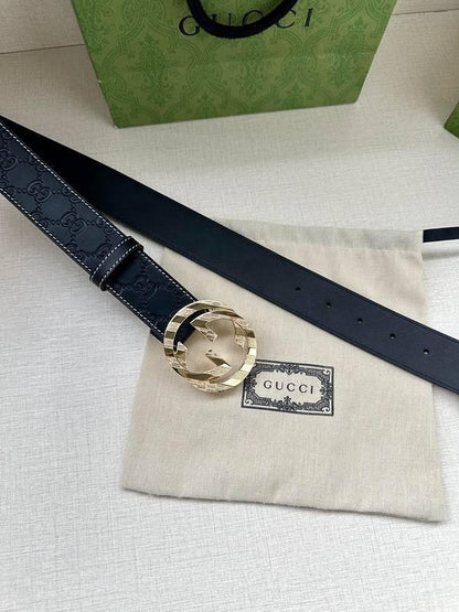 GUCCI Embellished coated-canvas and leather belt 'Black'