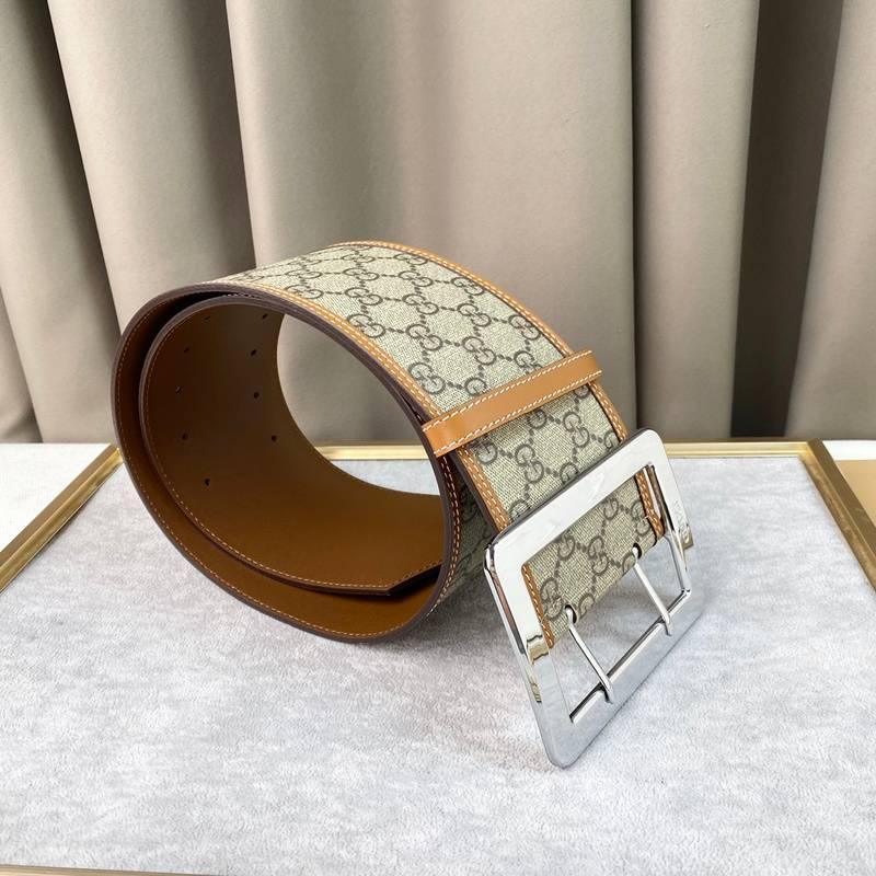 GUCCI Embellished coated-canvas and leather Women belt 'Beige'