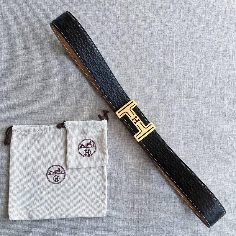 Hermes Men Gold Buckle Belt 'Black'
