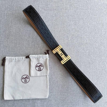 Hermes Men Gold Buckle Belt 'Black'