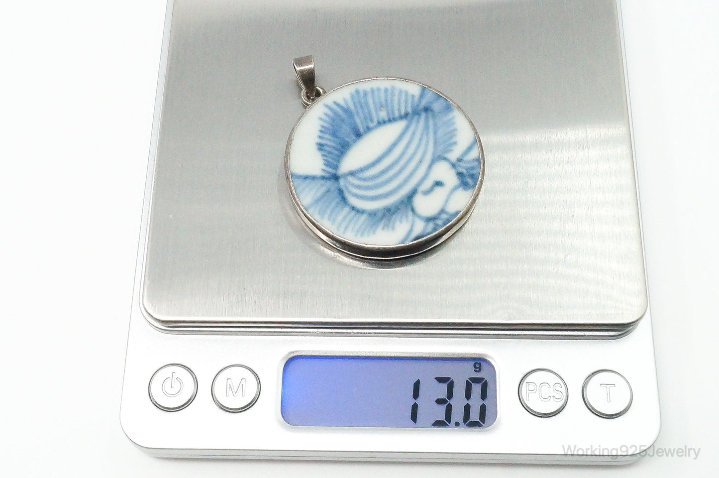 Vintage Blue & White Ming Porcelain Sterling Silver Pendant – Estate Jewelry