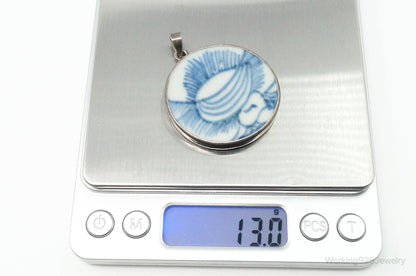 Vintage Blue & White Ming Porcelain Sterling Silver Pendant – Estate Jewelry