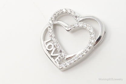 Vintage Open Heart Cubic Zirconia Sterling Silver Necklace Pendant