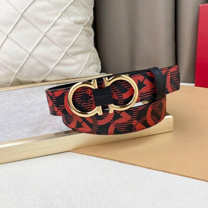 Salvatore Ferragamo Adjustable & Reversible Logo All Over Men Belt 'Red/Black'