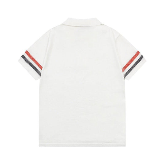Thom Browne Classic Fit White Collar T-Shirt with Tricolor Grosgrain Detailing
