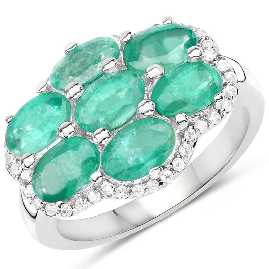 3.33 Carat Genuine Zambian Emerald and White Zircon .925 Sterling Silver Ring — photo 1 of 10