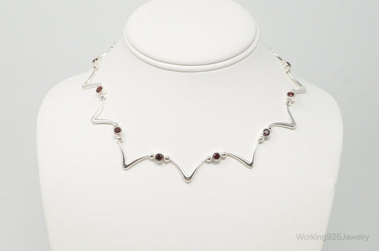 Vintage Modernist Style Garnet Sterling Silver Necklace — photo 2 of 9