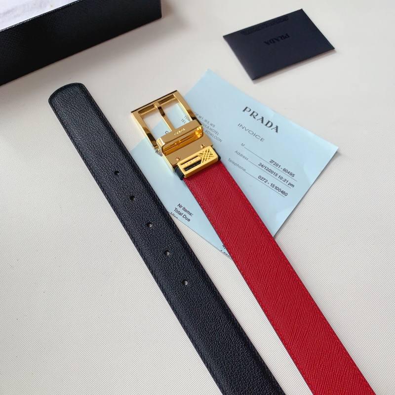 Prada Leather Reversible Belt With Triple Bucles 'Red/Black'