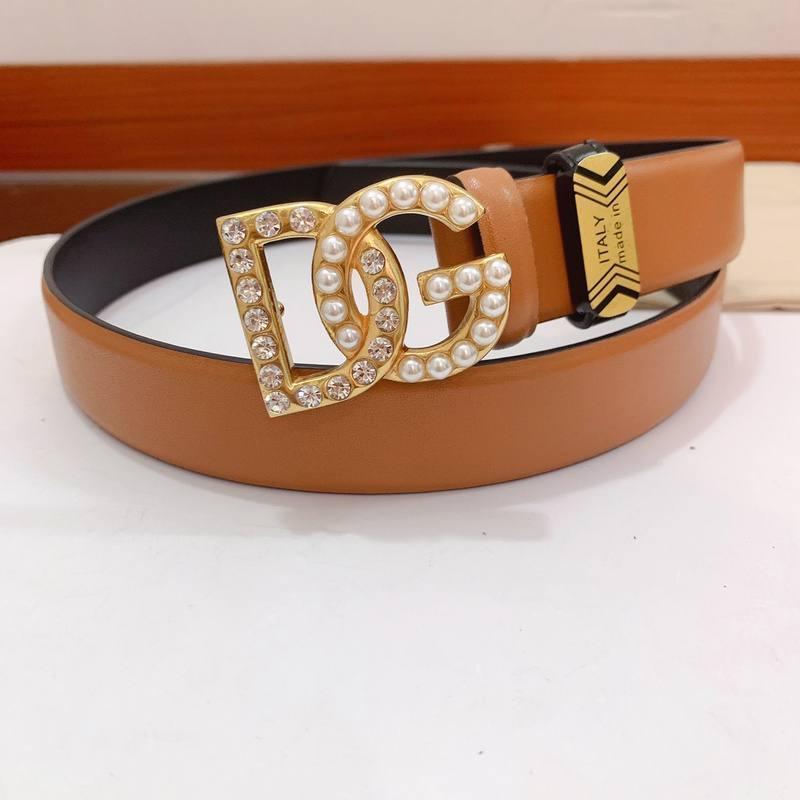 Dolce Gabbana Calfskin belt with bejeweled DG logo 'Brown'