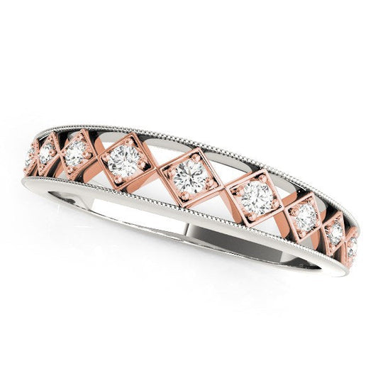 14k White Gold And Rose Gold Unique Diamond Wedding Band (1/10 cttw) — photo 1 of 2