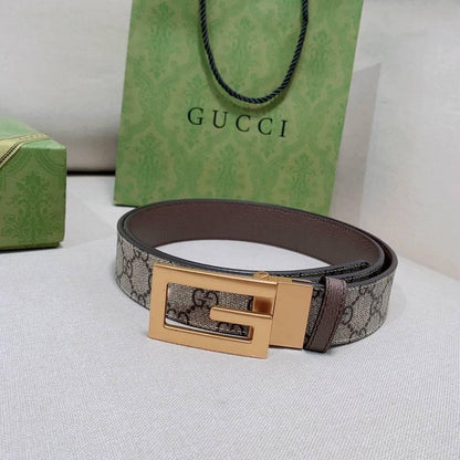 GUCCI Embellished coated-canvas and leather belt 'Grey'