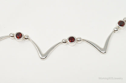Vintage Modernist Style Garnet Sterling Silver Necklace