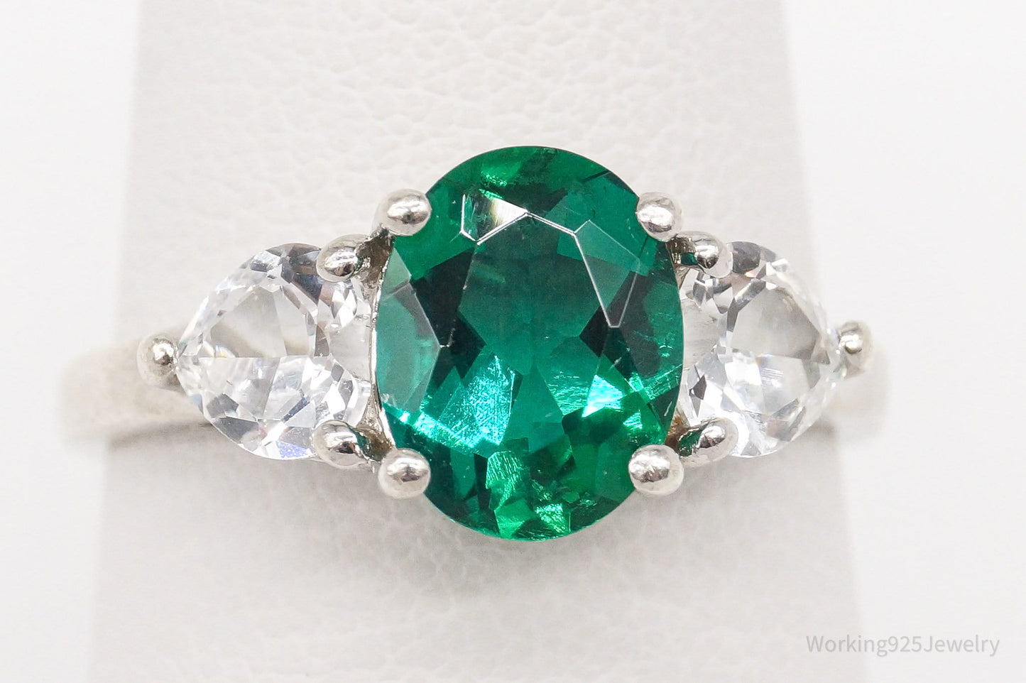 Vintage SAI Lab Emerald White Sterling Silver Ring - Size 7.75