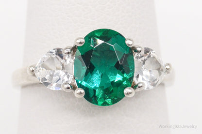 Vintage SAI Lab Emerald White Sterling Silver Ring - Size 7.75