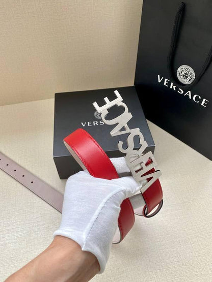 Versace Women's Leather Logo Decorated Buckle Belt