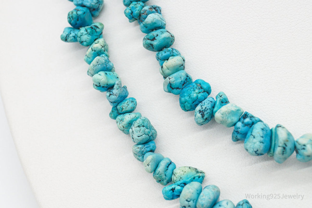 Long Vintage Southwestern Turquoise Nugget Beads String Necklace 36"