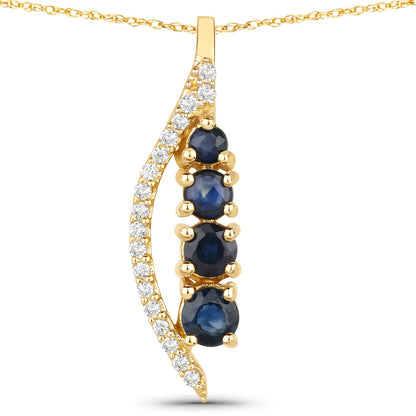 0.40 Carat Genuine Blue Sapphire and White Diamond 14K Yellow Gold Pendant