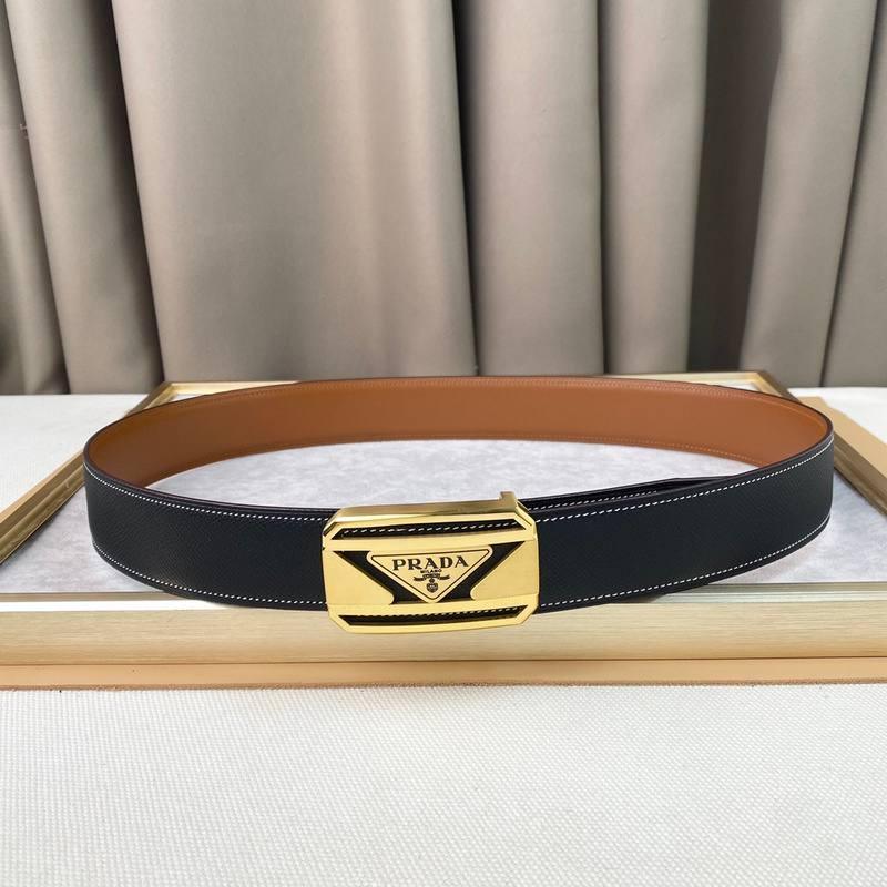 Prada Leather Belt Brushed Golden Buckle 'Black'