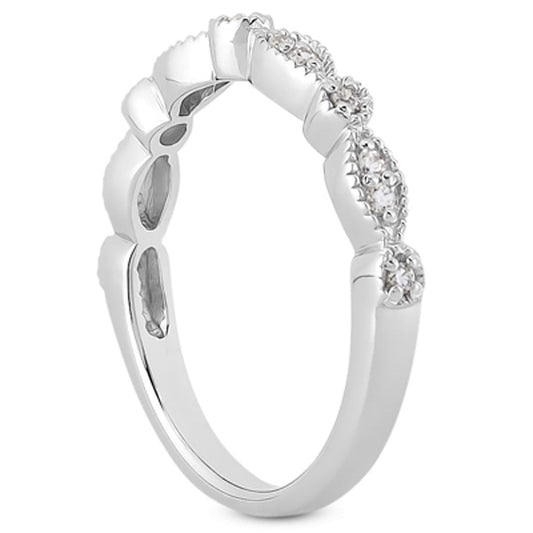 14k White Gold Vintage Look Fancy Pave Diamond Milgrain Wedding Ring Band — photo 2 of 4