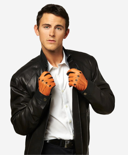 CA0322 (saddle) - Men's Italian cashmere lined deerskin dress driving gloves — photo 3 of 9
