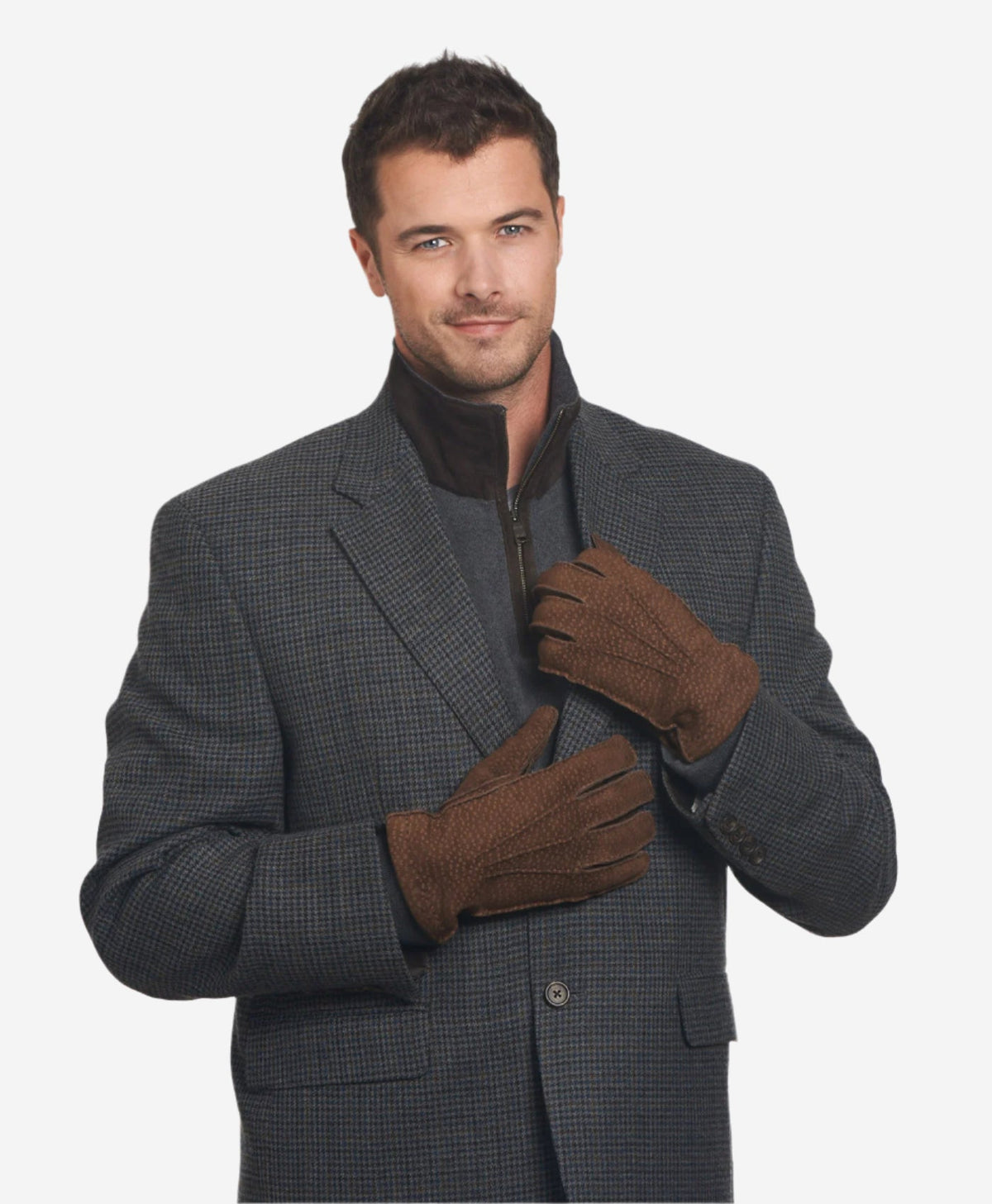 CA0395 (coffee) - Handsewn Italian cashmere lined men's carpincho dress gloves — photo 2 of 8