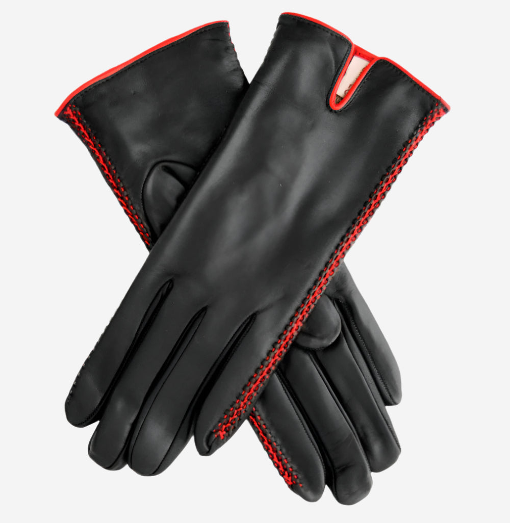 CA0422 (black/red) – Italian lambskin leather gloves for women with cashmere lining — photo 1 of 9