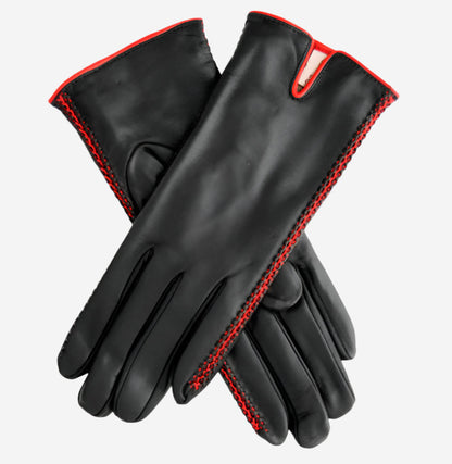 CA0422 (black/red) – Italian lambskin leather gloves for women with cashmere lining — photo 1 of 9