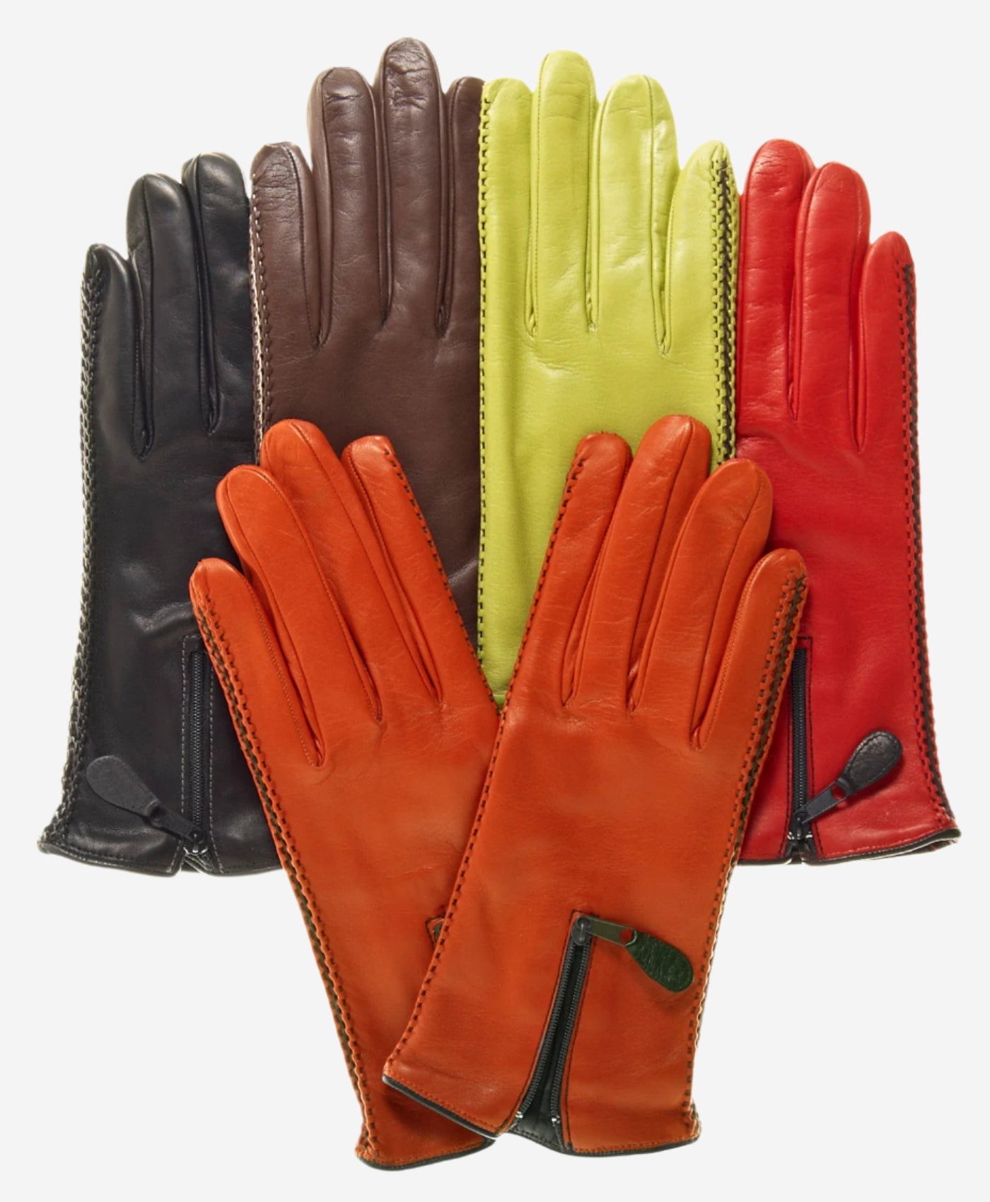 CA0547 (brown) – Women’s Italian lambskin cashmere-lined leather gloves with zipper — photo 3 of 9