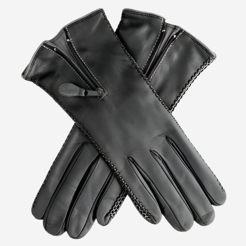 CA0547 (black) – Women’s Italian lambskin cashmere-lined leather gloves with zipper — photo 1 of 9