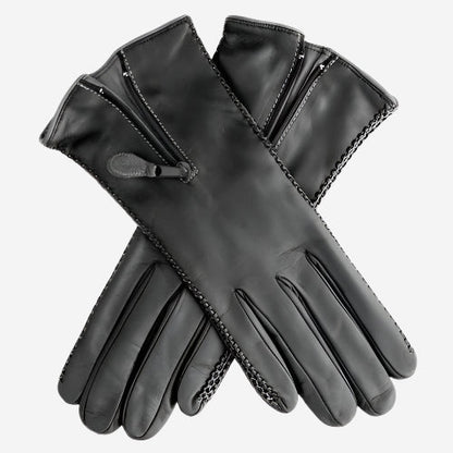 CA0547 (black) – Women’s Italian lambskin cashmere-lined leather gloves with zipper — photo 1 of 9