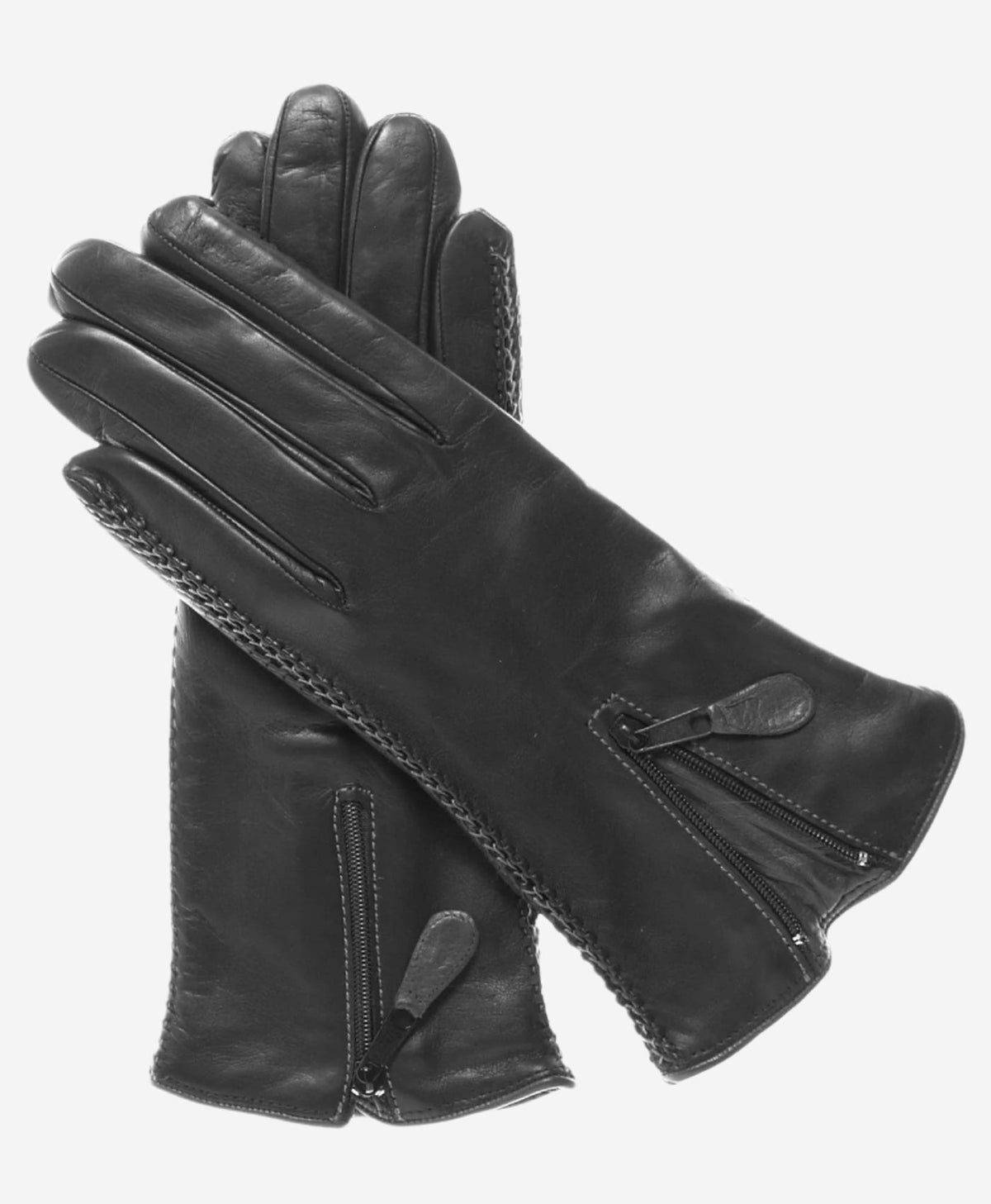 CA0547 (black) – Women’s Italian lambskin cashmere-lined leather gloves with zipper — photo 2 of 9