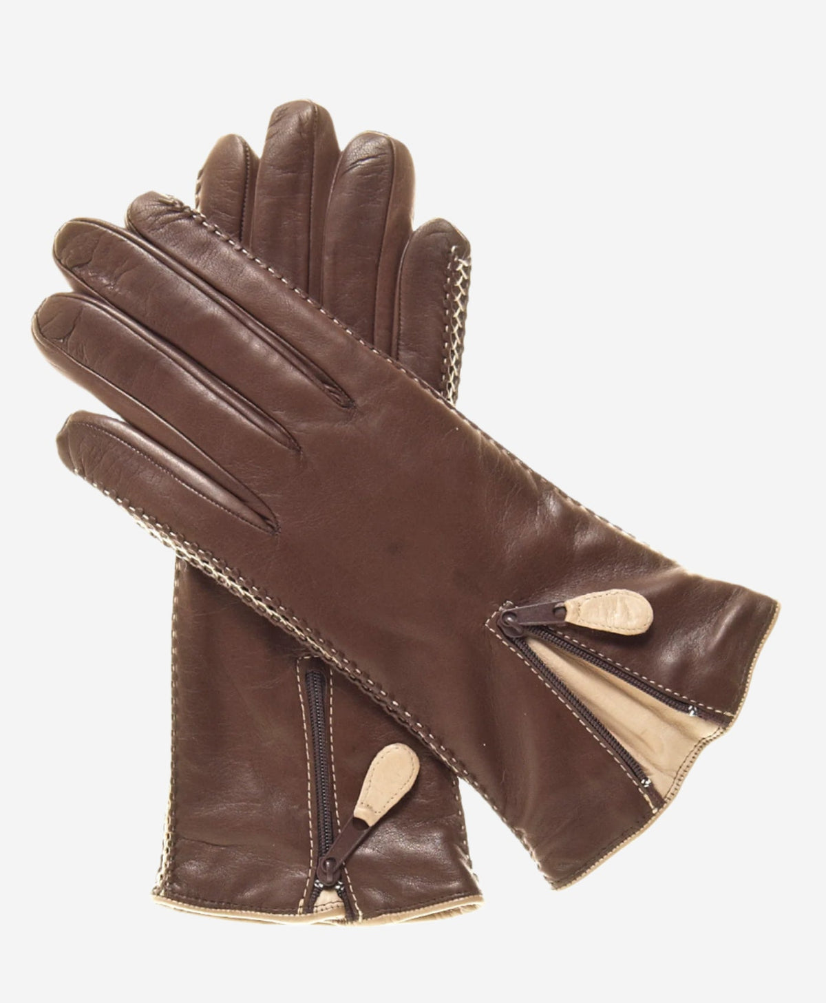 CA0547 (brown) – Women’s Italian lambskin cashmere-lined leather gloves with zipper — photo 2 of 9